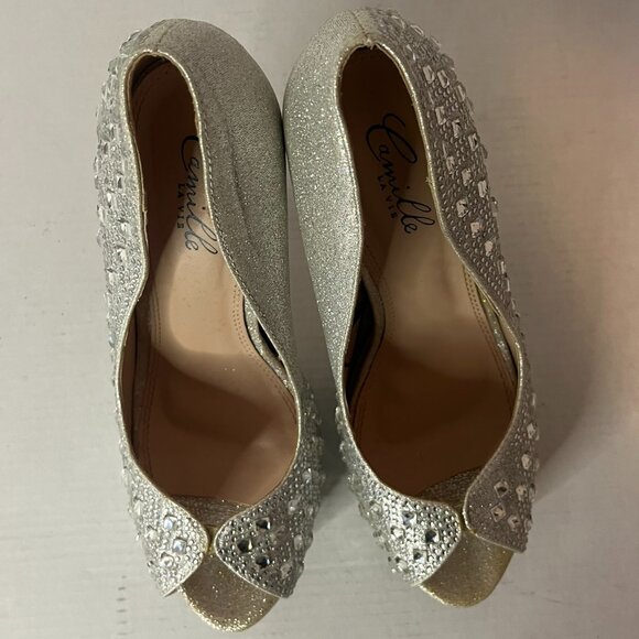 Camille La Vie Jeweled Silver High Heel Size 8 - Picture 3 of 8